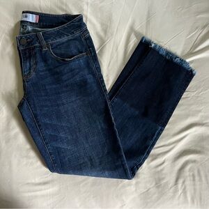 CAbi Women's Blue Slim Boyfriend Two-Tone Frayed Hem Star Jeans Size 2